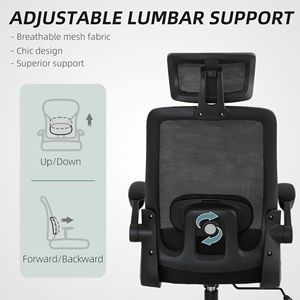 Sedia da Ufficio Ergonomica con Base in Rete di Nylon, Braccioli Ribaltabili, Poggiatesta Girevole, Supporto Lombare Regolabile - Sedia da Scrivania Nera - Product Image 5