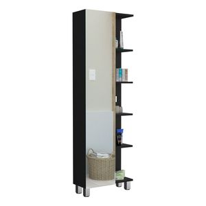 Gabinete de una puerta con espejo Venus, de lino, con cinco estantes externos y cuatro interiores, negro - Depósito E Shop, estantes para baño - Product Image 5