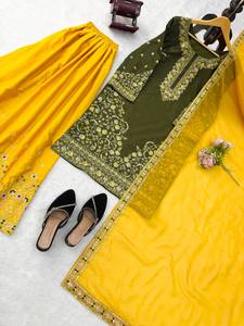 Conjunto de Salwar Kameez Anarkali Elástico para Mujer, Bordado, con Palazzo y Dupatta, Traje Étnico para Fiesta o Boda, India, Pakistán - Product Image 5