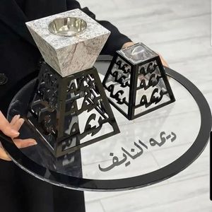 Brûleur d'encens de luxe en métal avec calligraphie arabe, Mubkhar moderne, support pour Bakhoor, brûleur d'Oud, décoration d'intérieur, artisanat du Ramadan, ensemble Mubkhar - Product Image 3