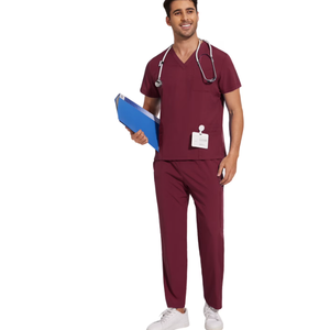 <b>Mens</b> Scrubs Set Athletic Fit V-Neck Top & <b>Yoga</b> Jogger <b>Pants</b> – Medical Nursing Uniform with 8 Pockets, Stretch Fabric - Product Image 1