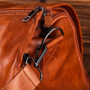 Bolsa de ropa de cuero genuino estilo vintage, de gran capacidad, ligera, para fin de semana, con compartimento para zapatos, tipo duffel. - Product Image 3