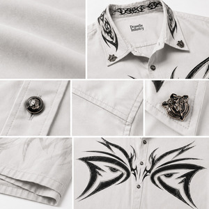 Bulk Tribal Graphic <b>Y2K</b> Camp Collar Shirt Oversized Boxy Short Sleeve Retro Streetwear Urban Button-Up Casual <b>Top</b> Wholesale - Product Image 5