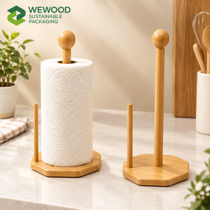 Wooden Paper <b>Towel</b> <b>Holder</b> with Stable Base – Natural Wood <b>Kitchen</b> Roll Dispenser - Product Image 5
