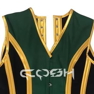 Gilet corset pour homme en satin vert et noir avec bordure dorée |   Fournisseur de gilets et de corsages gothiques steampunk - Product Image 2
