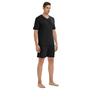 Ensemble T-shirt et short pour homme de qualité supérieure, bleu ciel, surdimensionné, col en V, design personnalisé, couleur unie, été, écologique - Product Image 6