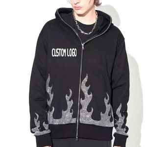 Créez votre propre sweat à capuche en molleton français 500 GSM avec impression DTG de pierres précieuses et strass, style hip-hop, effet usé, fermeture éclair, pour hommes. - Product Image 6