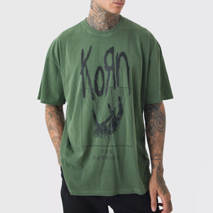 T-shirt vert surdimensionné pour homme Korn avec logo imprimé sur le devant, style streetwear, manches courtes, col rond, jersey de coton - Product Image 4