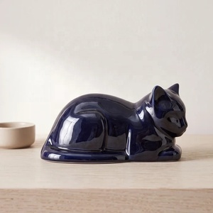 Urna para Cenizas de Mascotas en Forma de Gato Dormido, Color Azul Marino, Metal, con Acabado Brillante, Recuerdo Conmemorativo para el Hogar - Product Image 6