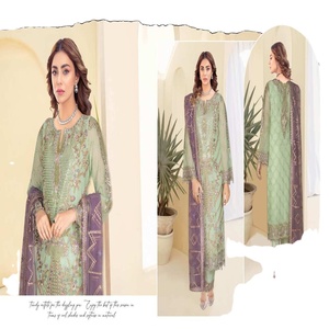 Ramsha ชุดเสื้อผ้าชีฟอง3ชิ้นหรูหรา, ชุดเสื้อผ้าสำหรับงานแต่งงานซาลาซาริคาเมซ - Product Image 1