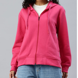 Sweat à capuche zippé en laine tricotée respirante pour femme, style pull en coton texturé, veste polaire – Vente en gros - Product Image 6
