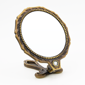 MACY BEAUTY KOREA Classic Bronze Folding <b>Handheld</b> <b>Mirror</b> with Crystal Detail Round Makeup <b>Mirror</b> Hollow Handle <b>Mirror</b> - Product Image 6
