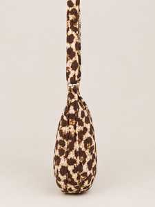 Women's <b>Quilted</b> Leopard Print Half Moon Shoulder Bag Casual Crossbody Daily Use Polyester Fabric <b>Single</b> Strap Zipper Closure - Product Image 2