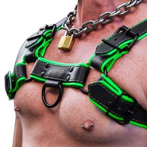 Harnais en fausse fourrure Hardline Bulldog pour homme, ajustable, couleur lime, coupe ajustée, tenue de club haut de gamme, costume sexy en dentelle - Product Image 2