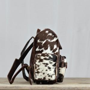 Genuine Leather Backpack Square Shape Zipper Closure Sunflower Pattern Bohemian Style Water Resistant Daily Use - Product Image 3