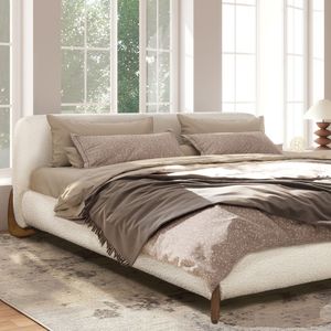 Letto Moderno Alpine King con Piattaforma, Rivestimento in Bouclé Bianco Avorio, Design Imbottito - Product Image 3