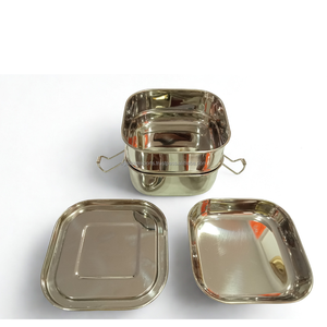 Lonchera de Viaje de Acero Inoxidable de Primera Calidad, Forma Cuadrada, Triple Compartimento, Hermética, Ligera, Fácil de Transportar, Apta para Alimentos - Product Image 3