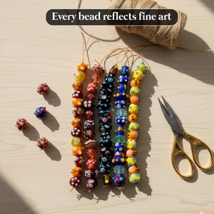 EXCEL EXPORTS Cuentas de vidrio decorativas de varios estilos, hechas a mano, tira de 8 pulgadas |   Cuentas Artísticas Hechas a Mano para Joyería y Manualidades DIY - Product Image 3