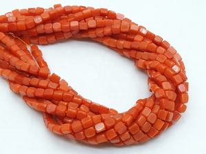 Cuentas de Coral Rojo Pulido en Forma de Cubo, Cuentas Cúbicas de 3 mm Aproximadamente, Hilo de 16 Pulgadas para Hacer Joyería, PMEGEMSBEADS, 10 Hilos por Pedido Mínimo - Product Image 5