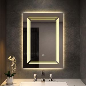Miroir de salle de bain mural en verre arqué moderne avec rétroéclairage LED, capteur tactile et cadre lumineux décoratif - Product Image 4