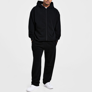 Survêtement Homme Automne Best-Seller Personnalisé Noir Oversize avec Sweat à Capuche Zippé et Pantalon de Jogging en Polyester Lourd à Séchage Rapide pour la Gym et le Jogging - Product Image 1