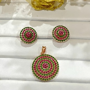 <b>Ruby</b> Emerald Black Onyx Gem Pendant 22K Yellow Gold Plated <b>Necklace</b> & Earrings Set Trendy IGI Certified Gift Jewelry - Product Image 3