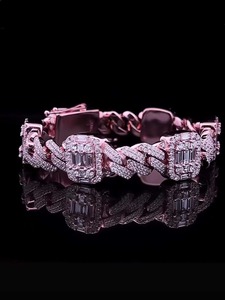 Luxury <b>Rose</b> <b>Gold</b> Diamond <b>Bracelet</b> Men's Chain Link Iced Out Baguette Cut Geometric Design Everyday Wear <b>Bracelet</b> Hip Hop Style - Product Image 4