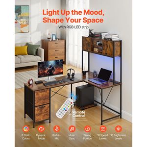 Scrivania da Gaming a L Reversibile da 62,2 Pollici con Luci LED, Supporto CPU e Prese di Corrente, Supporto per Computer Mobile con Spazio di Archiviazione - Product Image 3