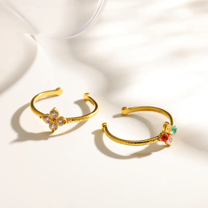 Elegant Geometric Inlay <b>Ring</b> 304 Stainless Steel with 18K Gold PVD Plated Finish Waterproof Hypoallergenic Fashion Jewelry - Product Image 2