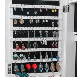 Organizzatore di Gioielli in Legno Bianco a 4 Livelli con Luce LED Blu, 2 Cassetti, Specchio Regolabile, 8 Luci LED Blu, Non Completo - Product Image 2