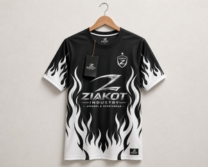 Wholsale Direct ZIAKOT INDUSTRY Best Selling Custom Figure <b>Black</b>-<b>White</b> Flame Sublimation Soccer Uniform Jersey - Product Image 1