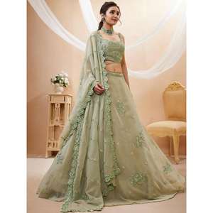 Superbe Sangeet brodé en vert Pista Semi-Cousu Vêtements Lehenga Choli par Zeel - Product Image 5