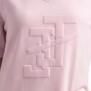 Women Light Pink V Neck T Shirt <b>Dress</b> Short Sleeve Embossed Design Casual <b>Loose</b> Fit Knee Length <b>Summer</b> Fashion <b>Dress</b> for Ladies - Product Image 4