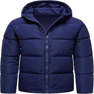Men's <b>Hooded</b> Puffer Jacket Winter <b>Coat</b> Polyester Shell Zipper Closure Casual Style Thick Windproof Solid Color - Product Image 4