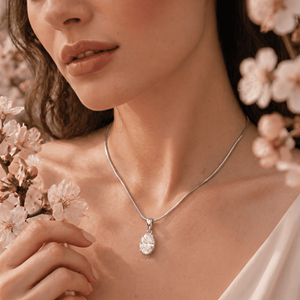 Collar con colgante de diamante cultivado en laboratorio, corte ovalado, clásico, de cuatro puntas, elegante, minimalista, joyería fina, regalo para mujer - Product Image 1