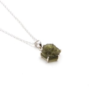 Colgante Hexagonal de Moldavita, Plata de Ley 925, Joyería Étnica con Piedras Preciosas Naturales de la República Checa para Mujeres y Niños - Product Image 2