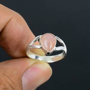 Handmade Rose Quartz <b>Ring</b> 925 Sterling <b>Silver</b> Pear Cabochon Gemstone <b>Ring</b> Elegant Jewelry Gift For Women - Product Image 4