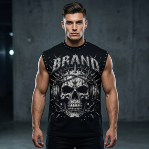 Eyre Sports Wear Custom Distressed Washed Cotton Tank <b>Top</b> Boxy Fit Sleeveless Streetwear T Shirt <b>Rhinestone</b> Trendy Design Unisex - Product Image 3