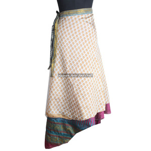 New Vintage 2 Layer Silk Sari Magic Wrap Around Dress Reversible Vintage Silk Magic Wrap 38 Inch Women Hobo Wrap Hot Collection - Product Image 3