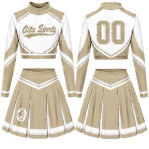 Conjunto de Uniforme Deportivo Sublimado Beige Blanco de Manga Larga con Falda Plisada para Equipos Deportivos, Entrenamiento, Práctica y Presentaciones Personalizadas - Product Image 1