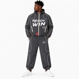 Conjunto Deportivo RTW Negro y Blanco, Manga Larga, con Cremallera y Capucha, Transpirable, de Poliéster, Unisex para Adultos, Ropa Urbana de Otoño - Product Image 6