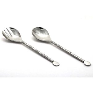 Exclusive Quality Metal Salad <b>Server</b> Spoon & Fork Set With Long Slim Handle for Home & Hotels Silver Salad <b>Server</b> Sets - Product Image 3