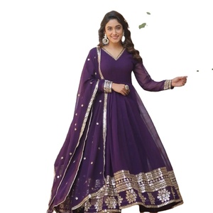 Vestido de trabajo de secuencia de bordado de Georgette de imitación de diseñador por Fab Zone - Product Image 1