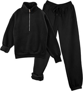 Ensemble de survêtement pour femme en molleton 100% coton, avec logo personnalisé imprimé, comprenant un sweat à capuche court d'extérieur et un pantalon de survêtement, à demi-zip et col montant, style sportswear - Product Image 6