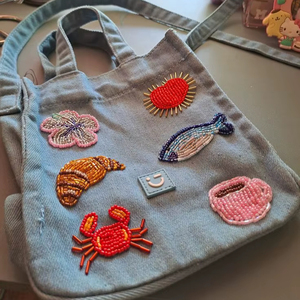 Starfish Ocean Embroidered Tote <b>Bag</b> Women Handmade Beaded Canvas Large Capacity Beach <b>Bag</b> - Product Image 1