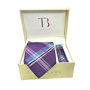Cravate de luxe à carreaux violets pour hommes |   Collection d'accessoires de cravate de créateur en jacquard tissé de qualité supérieure pour occasions formelles, mariages et fêtes - Product Image 1