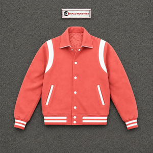 Veste universitaire personnalisée en satin rose corail avec panneaux d'épaule blancs, veste de baseball premium pour hommes et femmes, style classique - Product Image 5