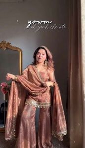 Premium Sharara Palazzo Suit Fendy Silk Embroidery Sequence Work with Real <b>Mirror</b> Work Lace Border Dupatta Ethnic Wear Women - Product Image 6