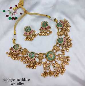 Wholesale High Quality New Vintage Copper <b>Gold</b> Plated Crystal Bridal Jewelry <b>Set</b> Long Mala Necklace Earrings Maang Wedding Party - Product Image 1