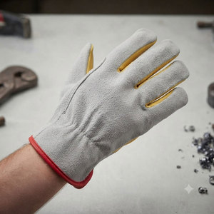 Leather Work <b>Gloves</b> Yellow White Full Grain Smooth Anti Slip Straight Cuff General Purpose Safety <b>Gloves</b> - Product Image 5